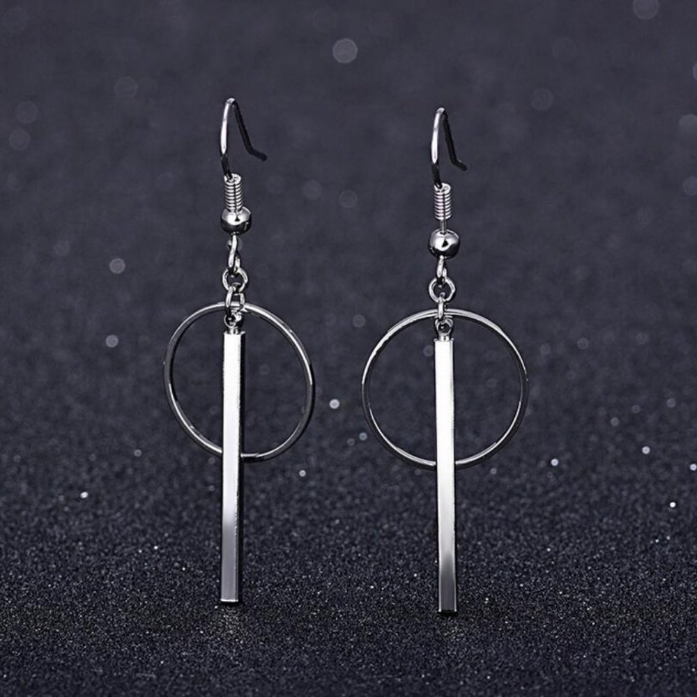 NEW 925 Sterling Silver Bar Circle Earrings - Picture 3 of 6
